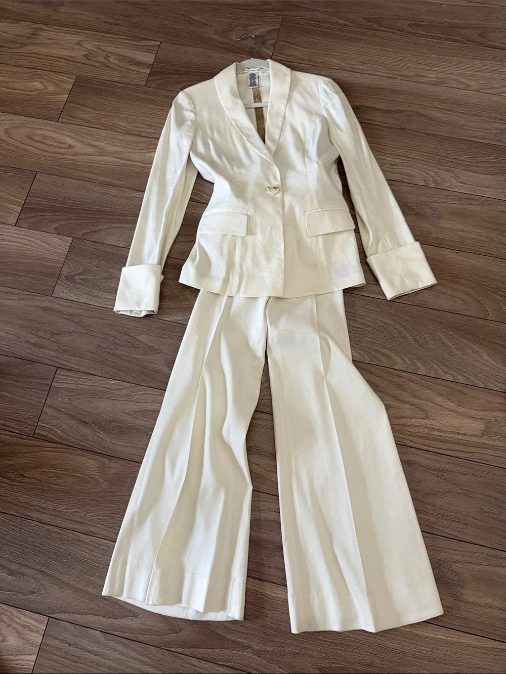 Diane Von Furstenberg Cream Single-Button Shawl Collar Suit Jacket